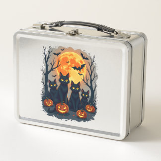 Retro Black Cat Halloween Pumpkin Costume For Wome Metal Lunch Box