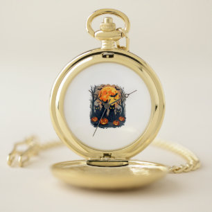 Retro Black Cat Halloween Pumpkin Costume For Wome Pocket Watch