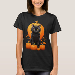Retro Black Cat Halloween Pumpkin Costume For Wome T-Shirt