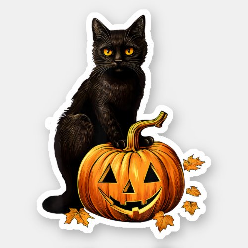 Retro Black Cat Halloween Pumpkin Costume Sticker