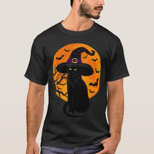 Retro Black Cat Halloween Pumpkin Costume Women Ki T_Shirt