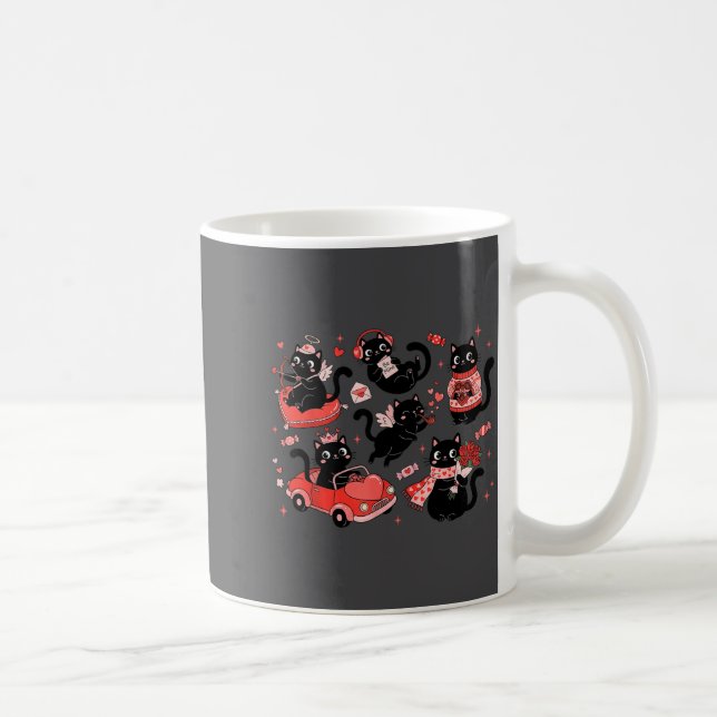 Retro Black Cat Heart Valentines Day Cute Kitten L Coffee Mug (Right)