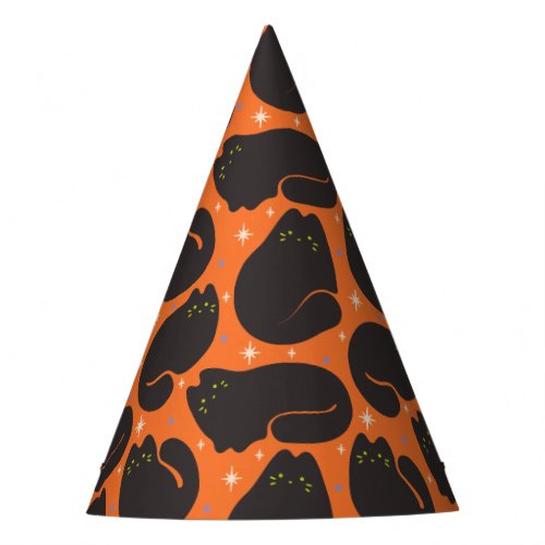 Retro Black Cat in Orange Party Hat