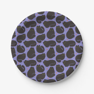 Retro Black Cat in Purple Paper Plates