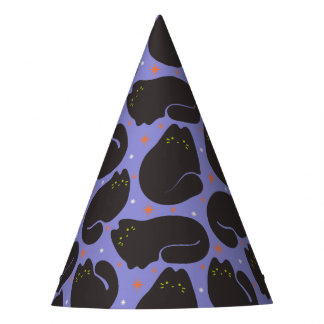 Retro Black Cat in Purple Party Hat