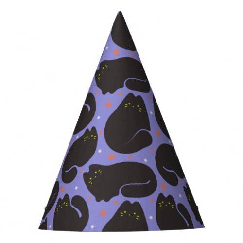 Retro Black Cat in Purple Party Hat