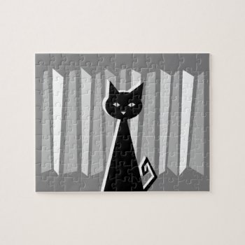 Retro Black Cat Jigsaw Puzzle by WaywardMuse at Zazzle