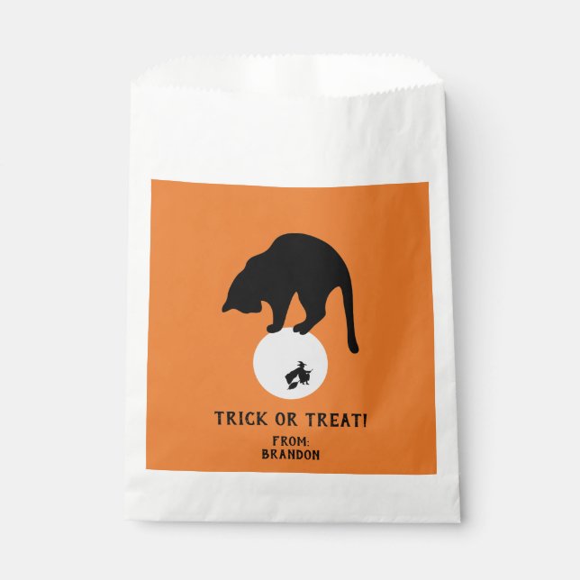 Retro Black Cat on the Moon Halloween Favor Bag (Front)