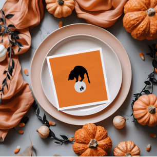 Retro Black Cat on the Moon Halloween Napkins