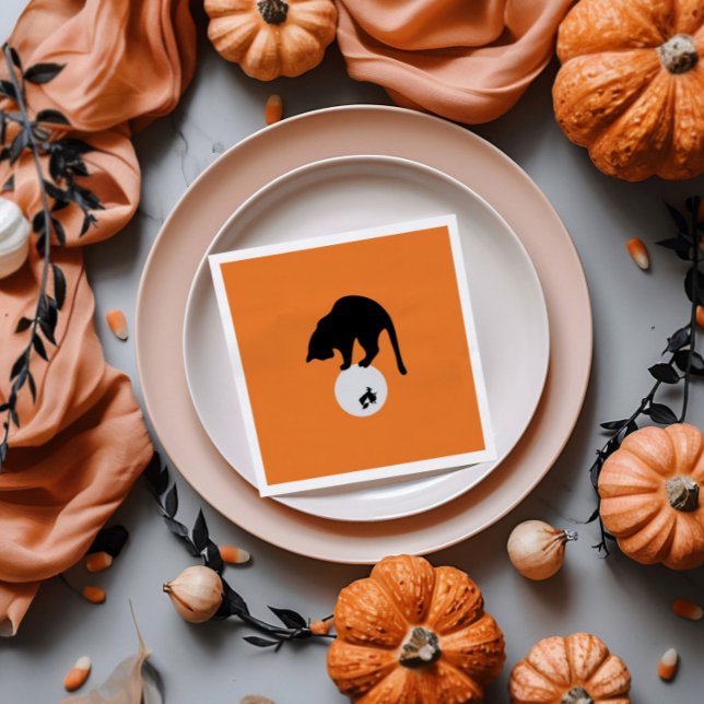 Retro Black Cat on the Moon Halloween Napkins (Creator Uploaded)