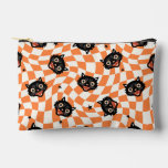 Retro Black Cat Orange Check Pattern Accessory Pouch