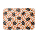 Retro Black Cat Orange Check Pattern Bath Mat