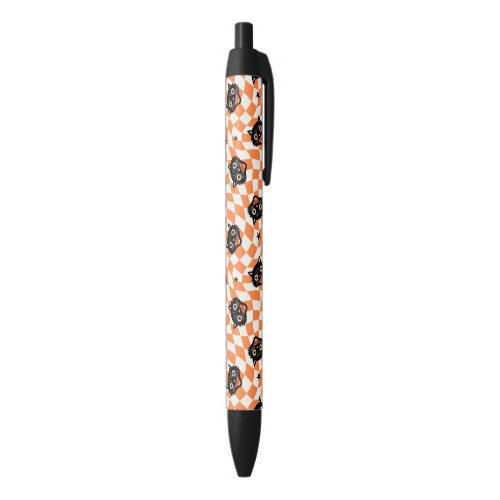 Retro Black Cat Orange Check Pattern Black Ink Pen