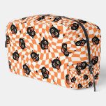 Retro Black Cat Orange Check Pattern Dopp Kit