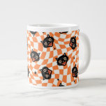 Retro Black Cat Orange Check Pattern Giant Coffee Mug