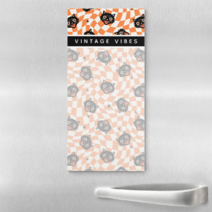 Retro Black Cat Orange Check Pattern Magnetic Notepad