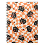 Retro Black Cat Orange Check Pattern Notebook