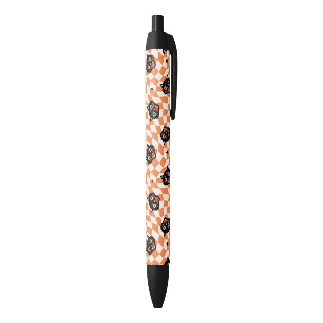 Retro Black Cat Orange Check Pattern Pen (Bottom (Vertical))