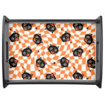 Retro Black Cat Orange Check Pattern Serving Tray