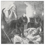 Retro black cat party drawing fabric