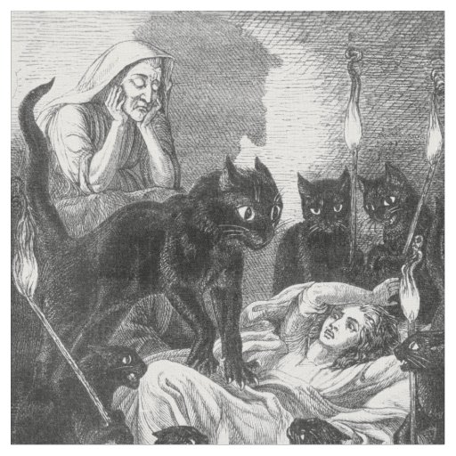 Retro black cat party drawing fabric