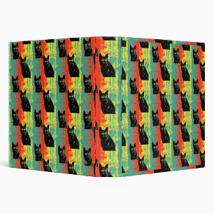 Retro Black Cat Pattern  3 Ring Binder
