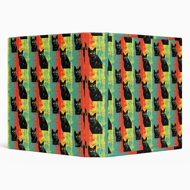 Retro Black Cat Pattern  3 Ring Binder (Background)