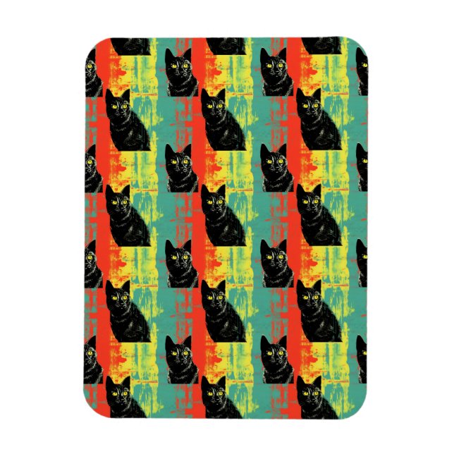 Retro Black Cat Pattern  Magnet (Vertical)
