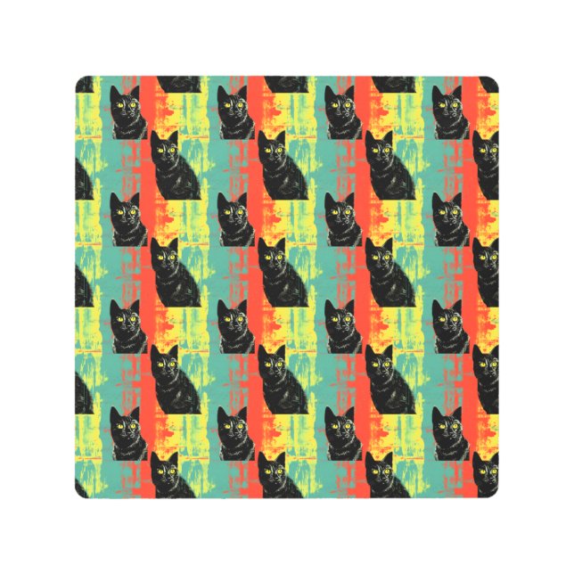 Retro Black Cat Pattern  Metal Print (Front)