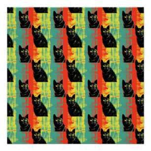 Retro Black Cat Pattern Poster