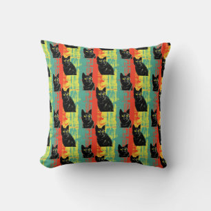 Retro Black Cat Pattern Throw Pillow