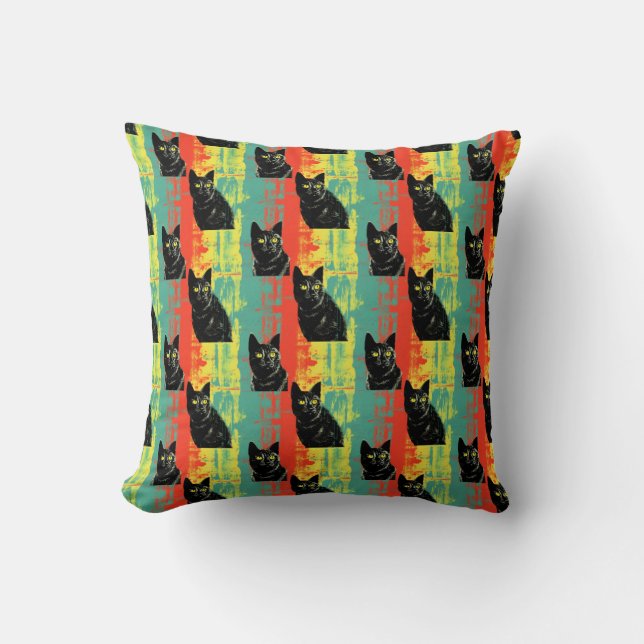 Retro Black Cat Pattern  Throw Pillow (Front)