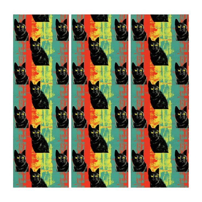 Retro Black Cat Pattern  Triptych (Front)