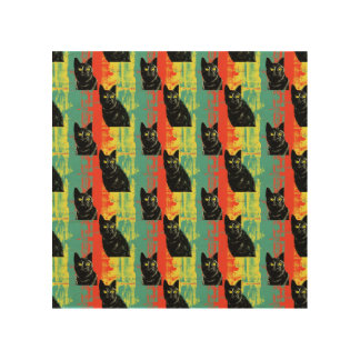 Retro Black Cat Pattern  Wood Wall Art