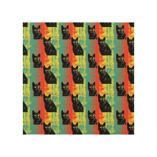 Retro Black Cat Pattern  Wood Wall Art (Front)