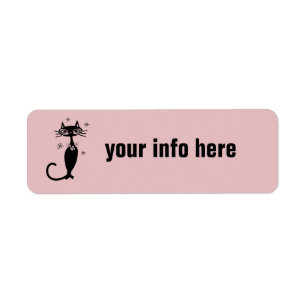 RETRO BLACK CAT PINK RETURN ADDRESS LABELS