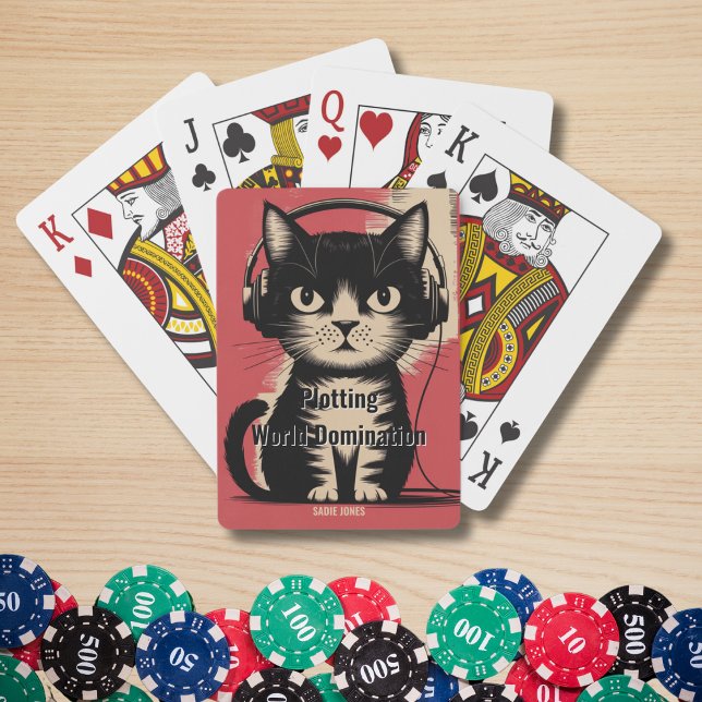 Retro Black Cat, Plotting World Domination, Funny Poker Cards (Creator Uploaded)