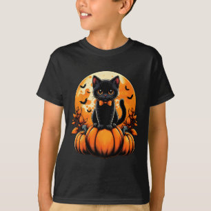 Retro Black Cat Pumpkin Halloween Costume Fall Aut T-Shirt