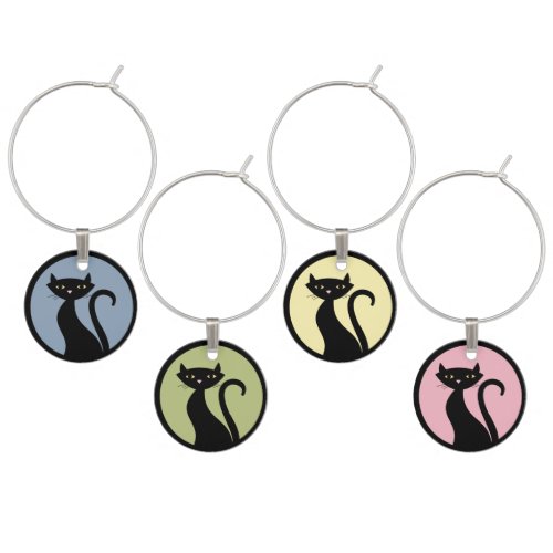 Retro Black Cat Wine Charm