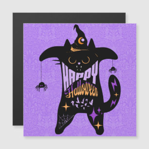 Retro Black Cat Witch Funny Halloween Magnet Card