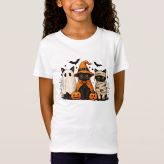 Retro Black Cat Witch Scary Halloween Pumpkin T-Shirt
