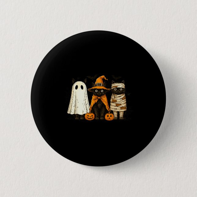 Retro Black Cat Witch Y Halloween Pumpkin Women Me Button (Front)
