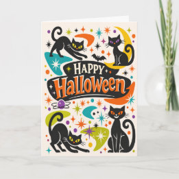 Retro Black Cats Halloween Card