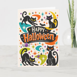 Retro Black Cats Halloween Card