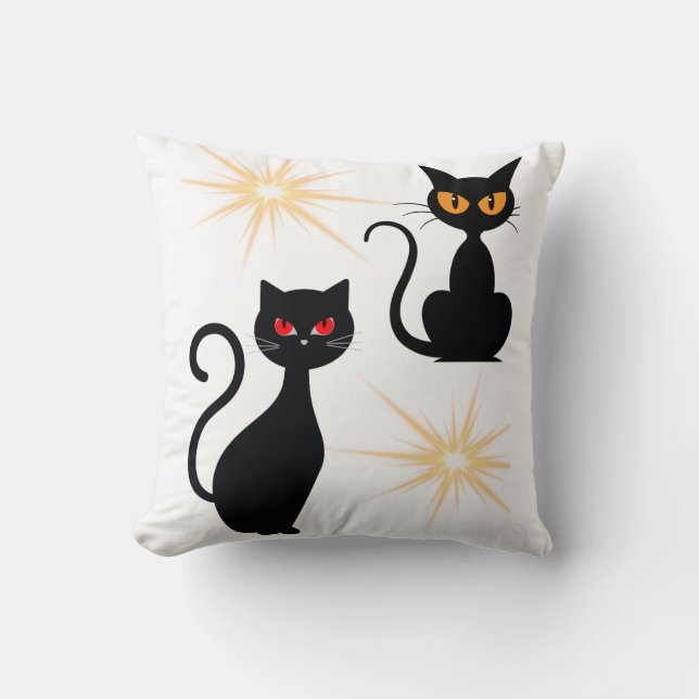 Retro black cats with starburst cushion/ throw pillow (Front)