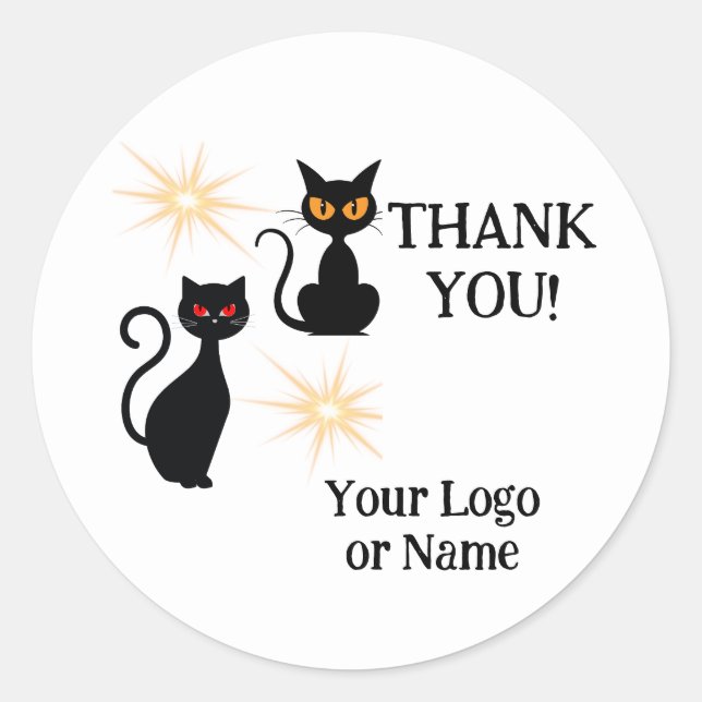 Retro black cats with starburst - editable message classic round sticker (Front)