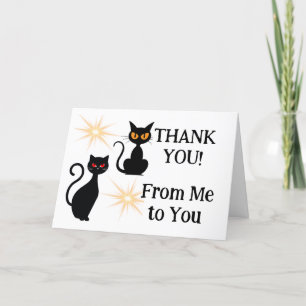 Retro black cats with starburst - editable message letterpress thank you card