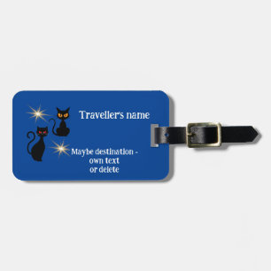Retro black cats with starburst - editable message luggage tag