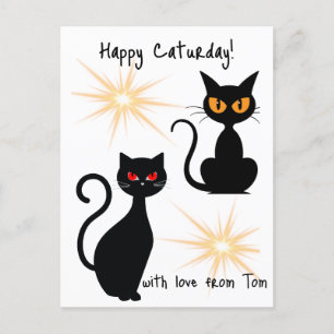 Retro black cats with starburst - editable text postcard