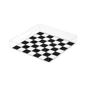 Retro Black Checkered Pattern Tray